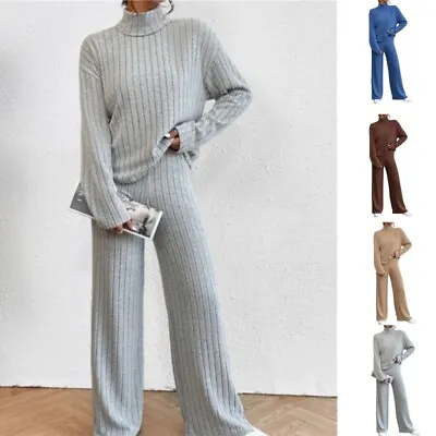 Womens Lounge Wear Tracksuit Ladies Knitted Tops Pants Casual Co-ord Loose Set • £18.59