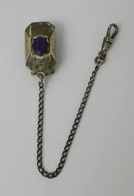 VTG Pocket Watch Clip W/Sterling Silver Front Belt Loop Chain Enamel D Initial • $34.95