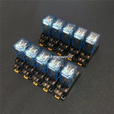 10sets Power Relay MY2NJ DC 12V 24V 110V 220V AC DPDT 8 Pin 5A HH52P With Base • $25.64