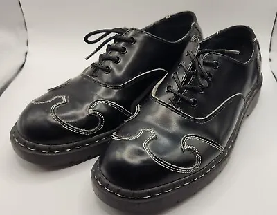 T.U.K. 4 Eye Black Swirl Stitched Gibson Shoes Men's US Size 8 • $34.95
