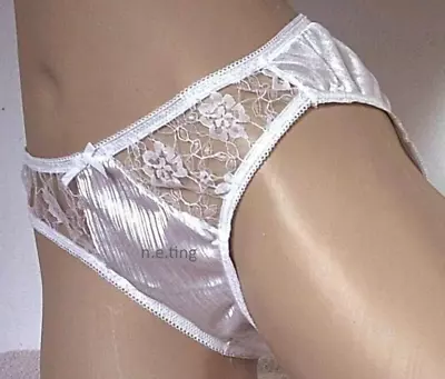 White Silky Vintage High Leg Nylon Knickers - Lace Detail M • $12.27