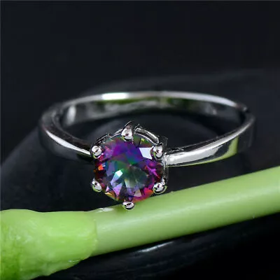 925 Sterling Silver Rainbow Mystical Fire Topaz Fashion Jewelry Ring Size 9      • $13.74