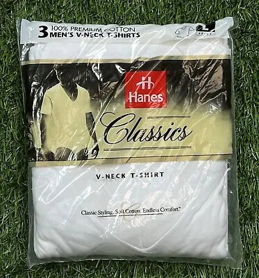 Vintage 90's Hanes Classics 3 Pack V-Neck T-Shirts Men's L White Dead Stock • $18.89