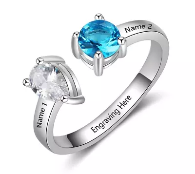 Personalized Engraved Mother's Ring Gift For Mom 2 Names 2 Birthstones Sterling • $42.99