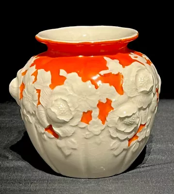 Vintage Moriyama Mori-Machi Vase Orange And Ivory Floral Japan • $99.95