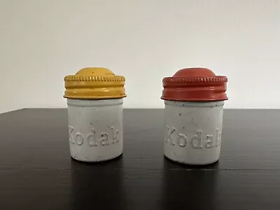 Lot Of 2 - Vintage Kodak Metal 35mm Film Canisters Yellow And Red Tops • $9