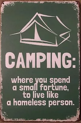 CAMPING Rustic Look Vintage Tin Metal Sign Man Cave Shed-Garage & Bar Sign • $10