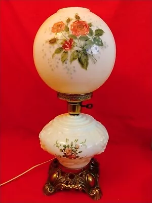 VINTAGE VICTORIAN STYLE Gone With The Wind MILK GLASS LAMP Wild Roses • $60