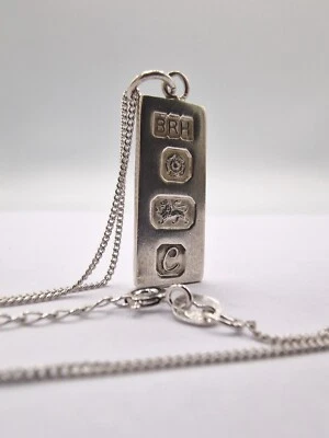 £5.90 • Buy Silver Solid Vintage Ingot With Hallmark Decoration Plain Back 16-18  CurbChain 