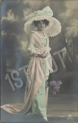Edwardian Lady In Hat Fashion Colorized Vintage Photo Postcard • £8.99