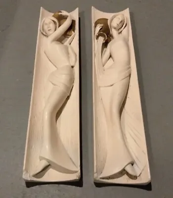 Pair Heavy Chalkware Women Wall Hanging Artistic Royal Krafts LTD 1961 By Brower • $95