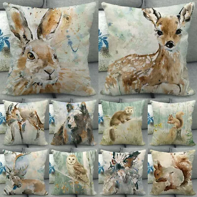 18  Forest Animal Squirrel Deer Owl Bear Throw Pillow Covers Couch Cushion Case • £4.03