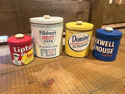 $81.99 • Buy VIntage J. L. Clark Tin Canisters Pillsbury Maxwell Lipton Domino 1960s Set 4