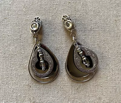 JOAN RIVERS Silver-Plated  Layered Moroccan Bohemian Dangle Clip-On Earrings • $5