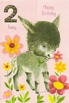 2nd Happy Birthday Girls Vintage Greeting Card 2 Years Old Cute Donkey Horses • £1.99