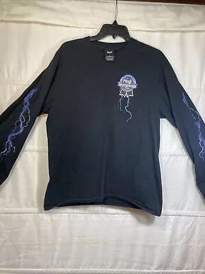 Huf Worldwide T-Shirt Men’s Lrg PBR Pabst Blue Ribbon Lightning Biker Collab Tee • $45