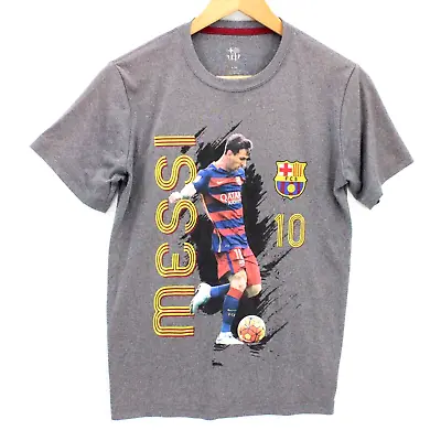 FC Barcelona Shirt Kids Youth Gray Short Sleeve Messi #10 Soccer Crewneck XL • $19.99