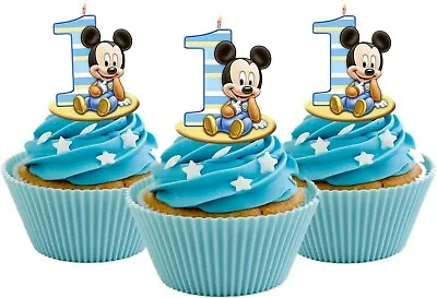 12 OR 24  Mickey Mouse 1st Birthday Pre Cut Wafer Paper Toppers  • £2.75