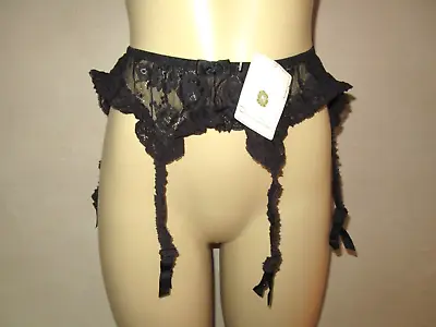 Vintage NEW OSCAR DE LA RENTA BLACK Frilly Nylon Lace Garter Belt Size M • $22.99