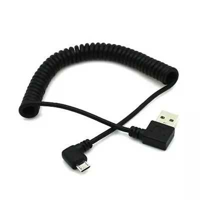 90° Angle Spiral Coiled USB 2.0 A Male To Micro USB B Spring Cable Flexible • £6.55