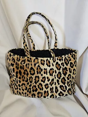Precious Vintage Leopard Print Handbag Black Fluffy Fabric Inside Or Out 12 X 8 • $23.33