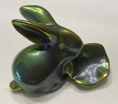 $69.99 • Buy Vtg Zsolnay Eosin Hungarian Art Pottery 3.5” Iridescent Green Bunny Rabbit