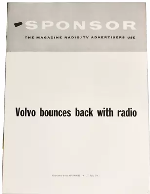 1961 Sponsor Magazine Volvo Radio Advertisement Reprint Vintage  • $9.99