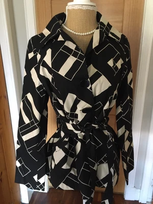 £7.99 • Buy M&S Limited Collection Ladies Jacket/Mac, Cream/black Geo Print, Belted, Size 8