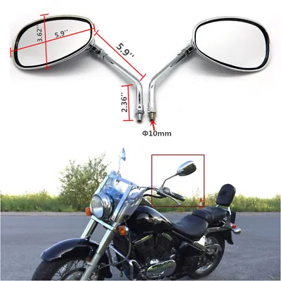 For Kawasaki Vulcan VN 2000 1600 1500 800 500 Chrome Oval Rear-view Mirrors 10mm • $24.97