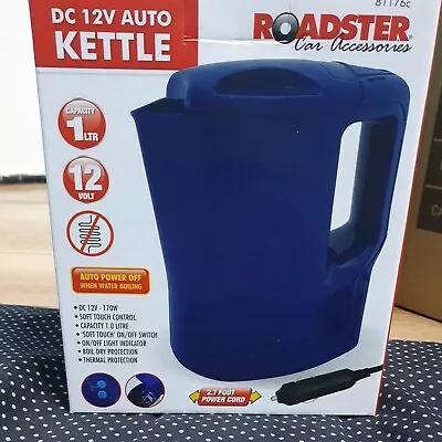 £22.79 • Buy 12v Electric Kettle Portable Van Car Lorry Cig Lighter 1ltr Plug In Motor Blue