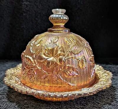 Imperial Glass Carnival Lustre Rose Rubigold Covered Butter Dish  1912-1960 • $65