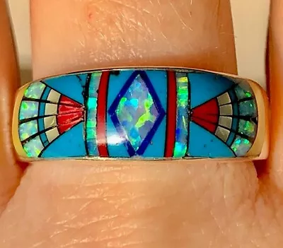 Warrior Tribe Slim Line Masters Ring Men 12.5 Sterling Blue Fire Opal Turquoise • $165