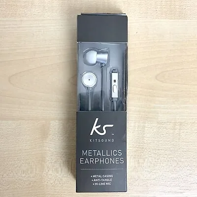 £5.99 • Buy Kitsound Wired Earphones Metallics In-line Microphone Flat Cable With 3 Earbuds 