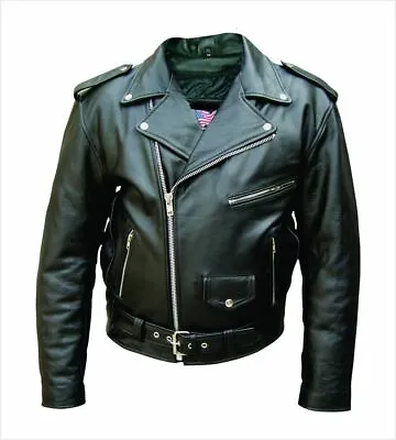 Mens Brando Cowhide Leather Jacket Motorcycle Black Marlon Biker Jacket Classic • $77.99