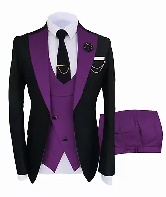 Men's Suits Wedding 3 Piece  Blazer+Vest+Pants Slim Fit Groomsmen Bestman Tuxedo • $69.97
