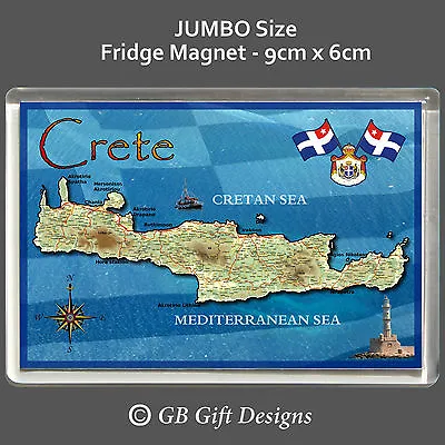 £3.35 • Buy CRETE MAP - GREEK ISLAND - JUMBO  FRIDGE MAGNET - FLAG GREECE  Holiday Souvenir