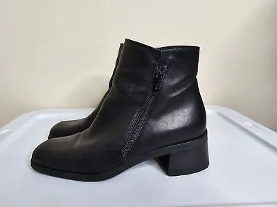 Nine West Vintage 90's Black Platform Chunky Heel Leather Ankle Boots Size 8.5 • $60