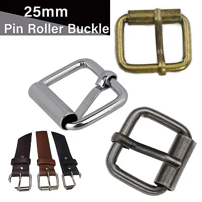 25mm Metal Roller Pin Square Belt Buckle Heavy Duty Leather Handbag Shoe Strap • £4.69