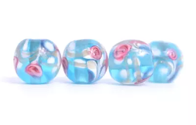 New 4 Piece Set Of Fine Murano Lampwork Glass Beads- 12mm Inner Flowers - A7152c • $0.99