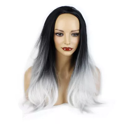 Ladies 3/4 Half Wig Black/Silver Grey Ombre Straight 25  Synthetic Hairpiece • £12.99