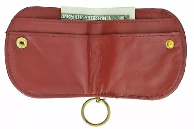 Red Womens Genuine Leather Ladies Coin Change Purse Money Holder With Key Ring • $9.99