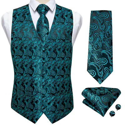 DiBanGu Paisley Vest Men's Vest Black Formal Vest Waistcoat Slim Tuxedo Floral • $23.51