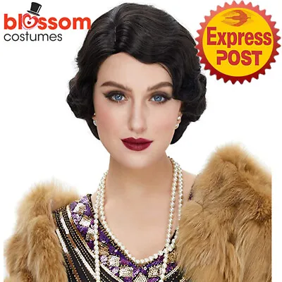 N968 Black Finger Wave 1920s Charleston Flapper Wig Curls Womens Gatsby Marilyn • $21.10