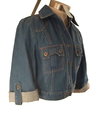 Trucker Jean Jacket Women S Cropped Western Denim Vintage Pocket 90s Short Blue • $33.59