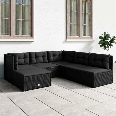 $505.99 • Buy Outdoor Sofa Set 6 Piece Outdoor Setting Lounge Sofa Black Poly Rattan VidaXL