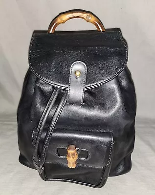 Vintage Gucci Bamboo Black Backpack Bag Purse • $249.99