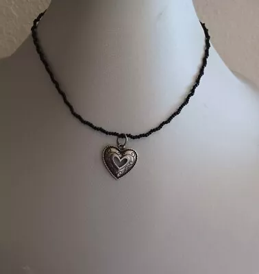 Vintage Late 90's Early 2000's Black Seed Bead Choker Necklace W/ Heart Pendant • $15.99