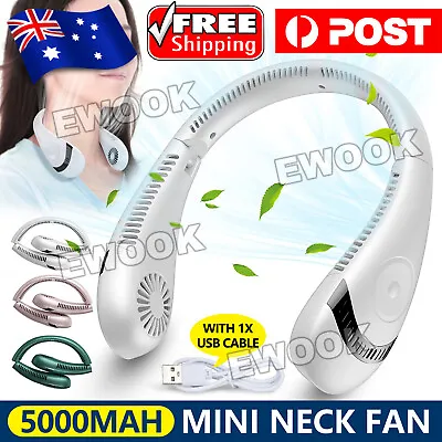 5000mAh Neck Fan Bladeless Hanging Air Cooler Quiet Rechargeable USB Portable AU • $17.85