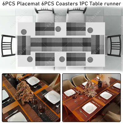 Set Of 13 Dining Table Mat Set Anti Slip Table Runner 6 Placemats & 6 Coasters • £12.99