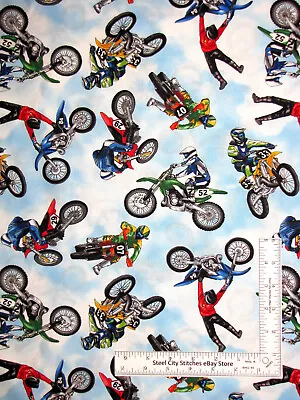 Motocross Fabric Motorcycle Dirt Bike Blue Cotton Timeless Treasures C8993 Yard • $10.98